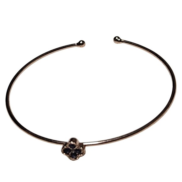 Elegant Gold Tone Open Bangle Cuff Bracelet Blue Gem Flower Accent Jewelry Women - Picture 1 of 4